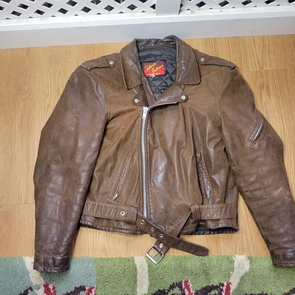 Vintage brown leather mens biker jacket size 50 xxl Sharp Fashions - Picture 1 of 11